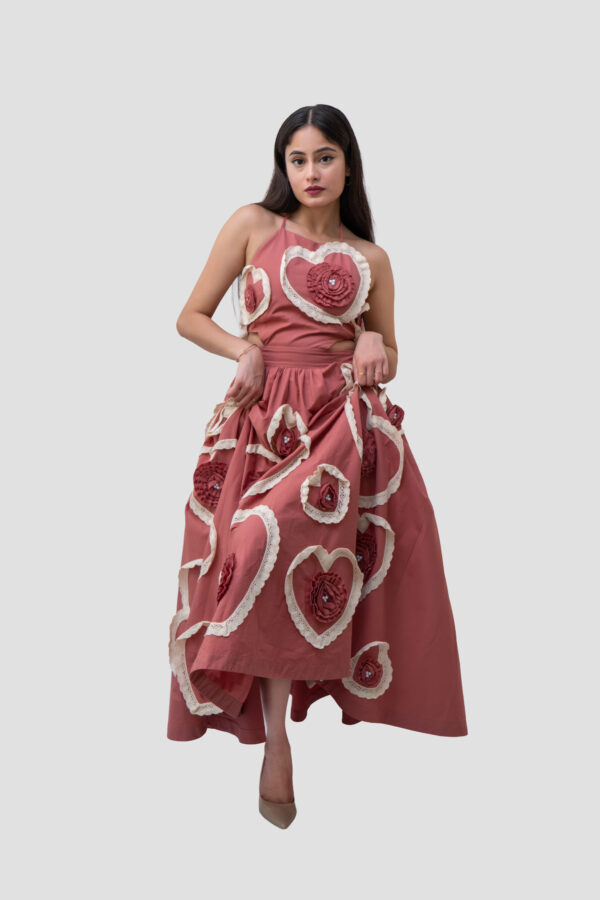 Rosette Heart Cutout Dress